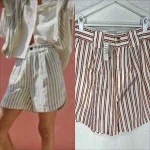 NWT Madewell linen blend curved hem stripped shorts size XXS